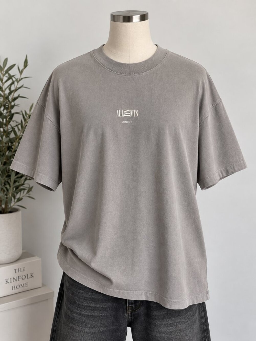 ALLSAINTS Mens L Gray Oversized T Shirt 100% Organic Cotton Logo Streetwear